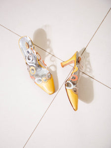 Vintage 1980s metallic leather and clear vinyl slingback heels by Lanvin