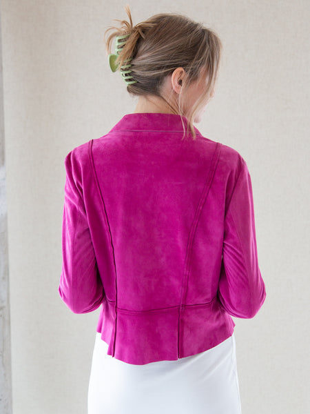 Vintage Y2K fuchsia-pink suede leather jacket by Trussardi.