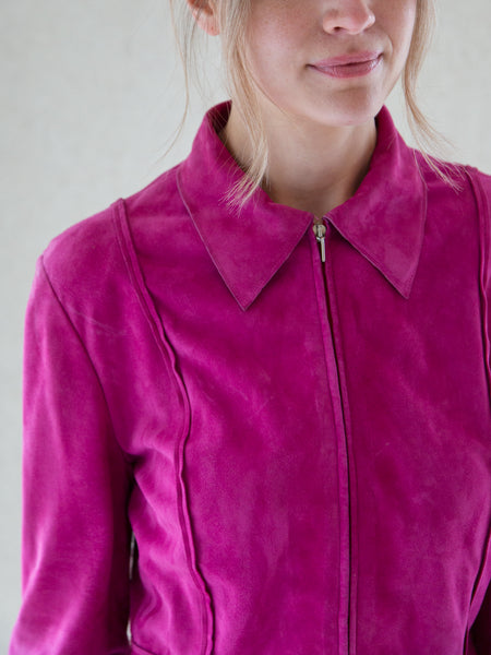 FUCHSIA PINK SUEDE PATCHWORK JACKET (XS-S)