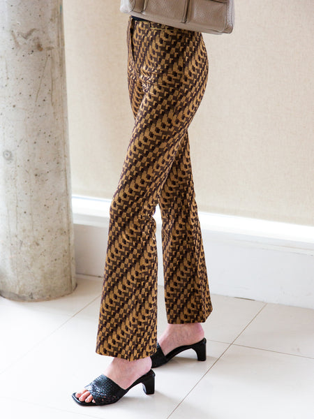 Vintage 2000s gold geometric-print flared trousers by Topshop