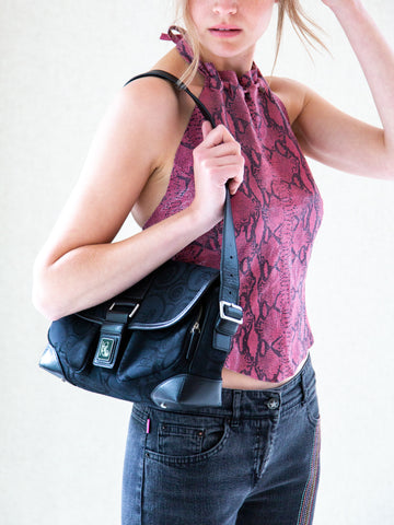 Designer vintage 1990s black shoulder bag by Kenzo