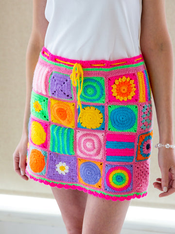 Vintage handmade multi-coloured crochet 'granny square' mini skirt.