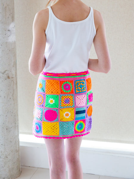 Vintage handmade multi-coloured crochet 'granny square' mini skirt.
