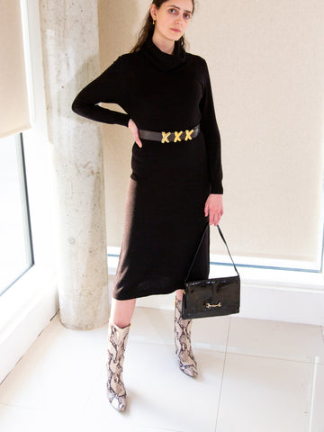 Vintage 1980s black pure wool jumper dress