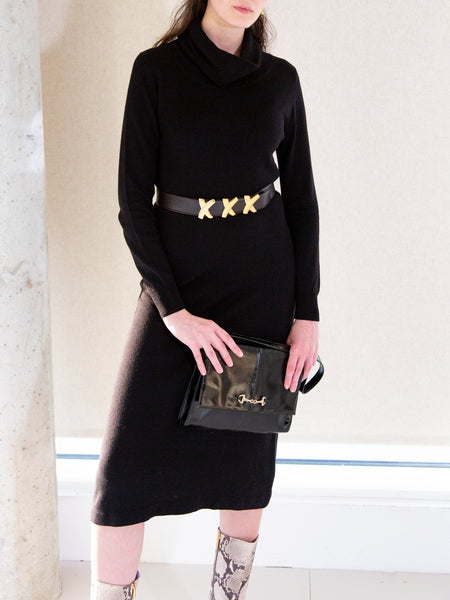 Vintage 1980s black pure wool jumper dress