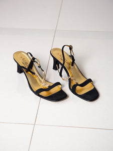 Black sandals with diamanté embellished straps