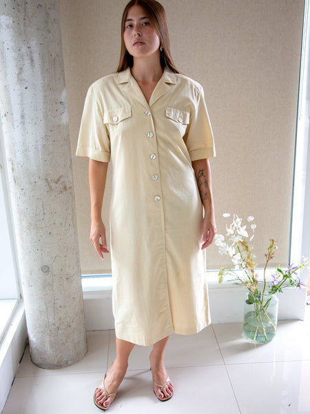 A vintage 1980s shirt dress in a buttermilk shade by Mark Wald