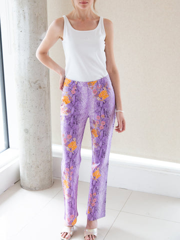 Vintage 2000s purple snake and floral-print jeans by Betty Barclay.