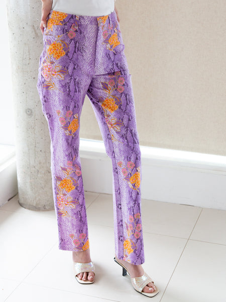 Vintage 2000s purple snake and floral-print jeans by Betty Barclay.